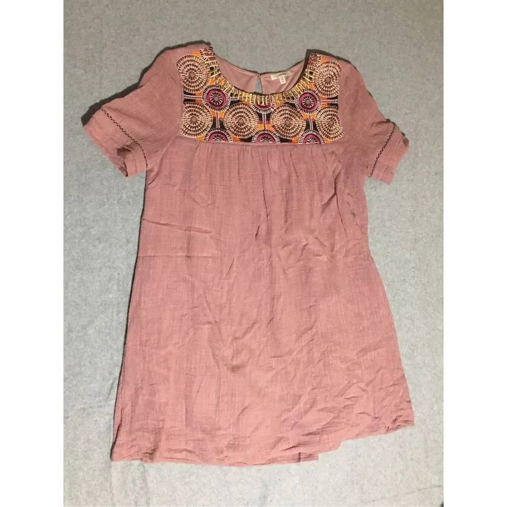 Womens Jodifl Dress Size Small Embroidered Boho Bohemian Beachy Mauve Pink